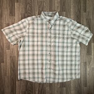 Wrangler men’s plaid button-down shirt 3XL green tan white short sleeve